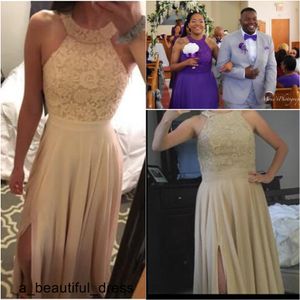 Vestidos de dama de honor personalizados con cuello Halter y pajarita, vestidos de fiesta de boda de gasa baratos, bata Demoiselle D'honneur, vestido de dama de honor