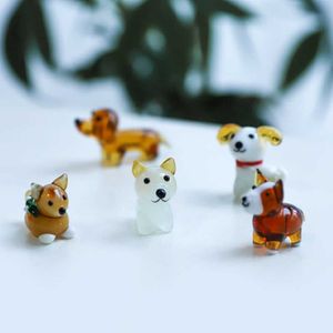 Figurine de chien en verre faite à la main, Mini taille de pouce personnalisée, jolis ornements d'animaux colorés, accessoires de décoration de jardin de maison Z0303224A