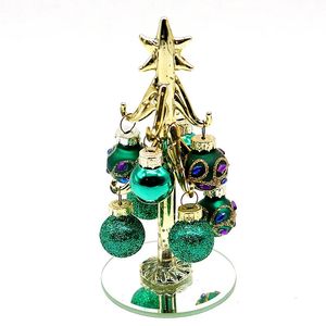 Personnalisé peint à la main artisanat en verre doré arbre de Noël Sculpture décor suspendu ton vert soufflé creux boule de Noël ornement pendentif 240116