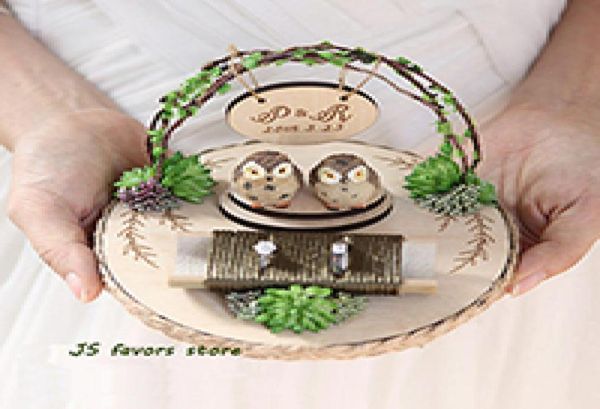 Personnalisé bonheur hibou anneau oreiller forêt naturelle porteur support oreillers fiançailles proposition de mariage décoration de jour de mariage 5915800