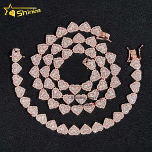 Aangepaste hartontwerp Solid Sier Hip Hop Iced Cuban Link Chain 8mm VVS Moissanite Diamond Dames Fine Jewelry ketting