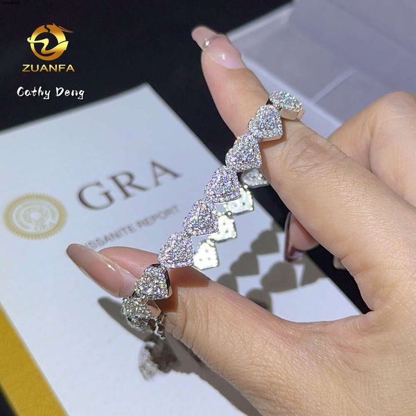 Design de cœur personnalisé Sild Silver 925 Hip Hop Iced Cuban Link Bracelet 8 mm Vvs Moisanite Diamond Womens Fine Jewelry Collier