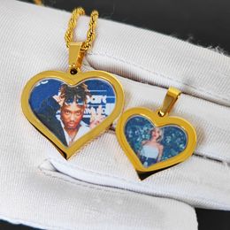 Bijoux en acier inoxydable de collier de pendentif de photo commémorative de charme de forme de coeur fait sur commande