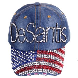 Casquettes de baseball personnalisées de haute qualité pour femmes, chapeau en coton avec strass, casquette à rabat avec lettre Desantis, vente en gros, ZZA13401