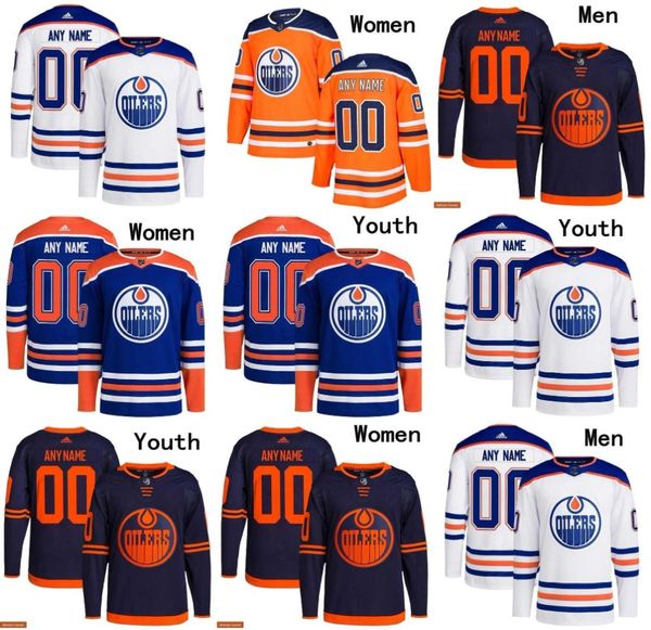 Personnalisé de haute qualité Edmonton Hommes Femmes Jeunes Oilers Hockey Jerseys 55 Dylan Holloway 18 Zach Hyman 91 Evander Kane 13 Jesse Puljujarvi 56 Kailer Y