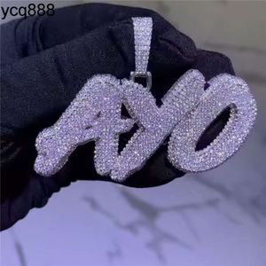 Aangepaste hiphop 925 sterling zilver vergulde Vvs d Moissanite diamant gepersonaliseerde brief naam hanger ketting ketting