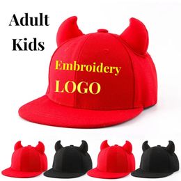 Custom Hip Hop Platte Rand Caps Ouder-kind Halloween Baseball Cap Effen Kleur Ox Hoorn Hoed Voor Party Cosplay 240311