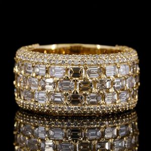 Custom Hip Hop Iced Out Hand Setting Ring voor mannen Emerald Baguette Cut Moissanite Mens