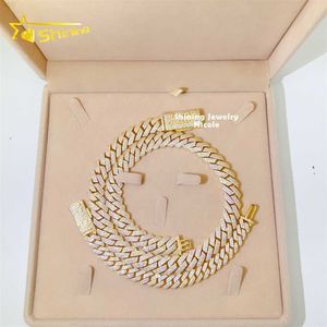 Aangepaste hiphop sieraden 3 rijen diamant 14 mm breedte goud vergulde roségoud zilver 925 Moissanite Cuban Link Chain