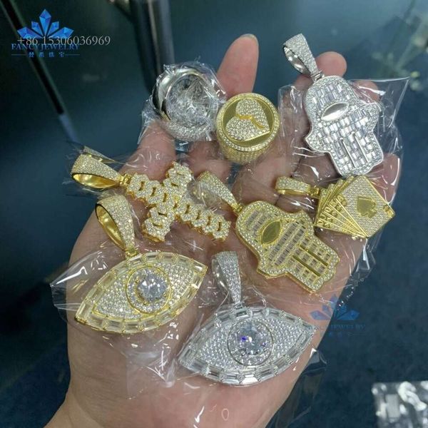 Joyería personalizada de Hip Hop con diamantes helados para hombres, colgante de pulsera y collar cubano de moissanita cultivada en laboratorio de oro y plata