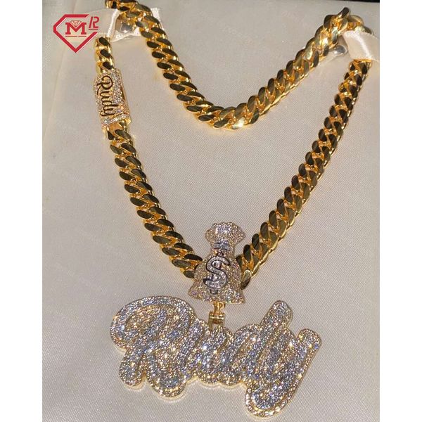 Bijoux Hip Hop personnalisés, nom Initial Vvs d, pendentif en diamant Moissanite, en argent Sterling 925, pendentif Moissanite glacé