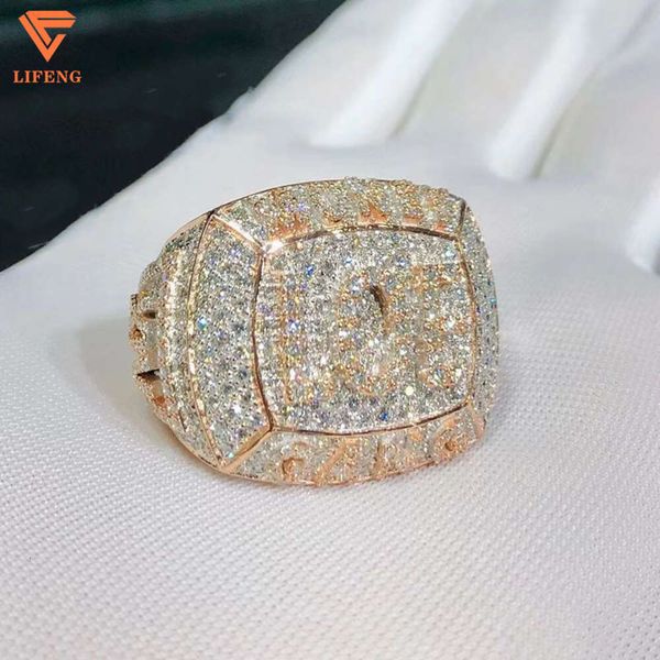 Joya de hip hop personalizada Diseño de lujo de oro plateado helado D-VVS1 MOISSANITE Diamond Hip Hop Anillo para hombres