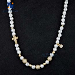 Collier de bijoux Hip Hop personnalisé, plaqué or, perle, Micro pavé, zircone glacée, chaîne à breloques