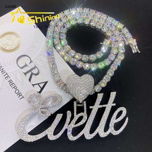 Aangepaste hiphop sieraden hangers pass diamant tester 925 zilveren ijs uit moissaniet letternaam hangerdesigner sieraden