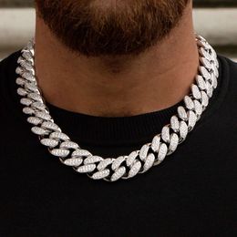 Collar personalizado de Hip Hop para hombre, cadena de latón Cz con eslabones cubanos helados de oro blanco