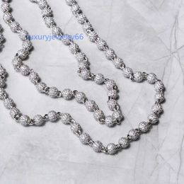 Collier Hip Hop personnalisé glacé brillant 4mm diamant S argent boule perles chaîne Moissanite