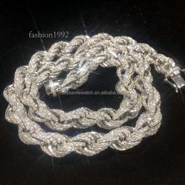 Collier personnalisé Hip Hop en argent Sterling, diamant Moissanite entièrement glacé, chaîne en corde d'argent de 12Mm, collier pour hommes