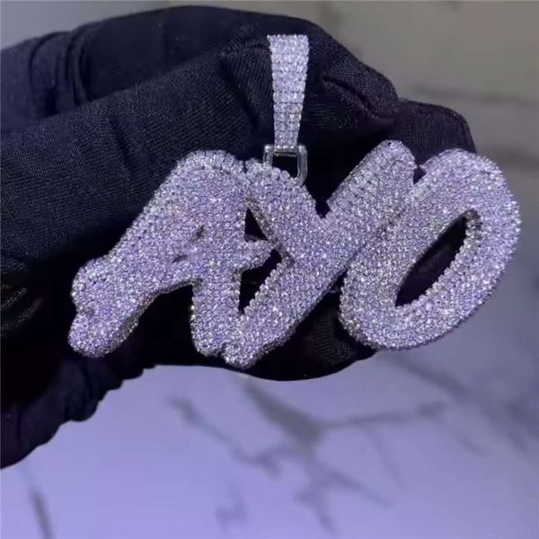 HIP HOP HOP HOP STERLING SIER GOLD VVS D MOSSANITE DIAMANT Personnalize Letter Nom Pendant Collier Chaîne