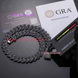 HIP HOP HOP14MM CUSTAGE GOL STERLING VVS VVS NOIR MISSANITE DIAMANT Iced Out Cuban Link Chain Collier