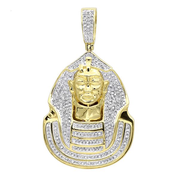 Hip Pop Real Sier Sier 9k 10k 14K Gold Solid Solid Egyptian Head Diamond Pendant pour hommes Fine bijoux