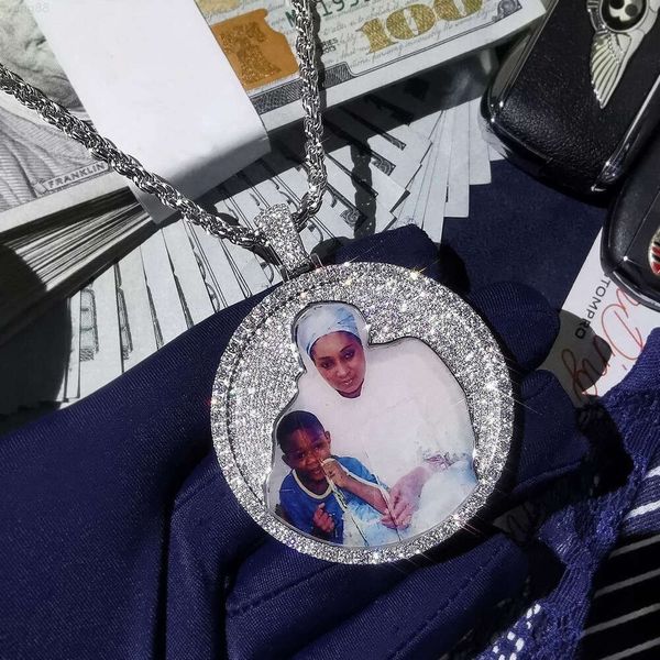 Colgante personalizado con foto de memoria de Hiphop S925, colgante con foto de moissanita helado en ambos lados para regalo de cumpleaños