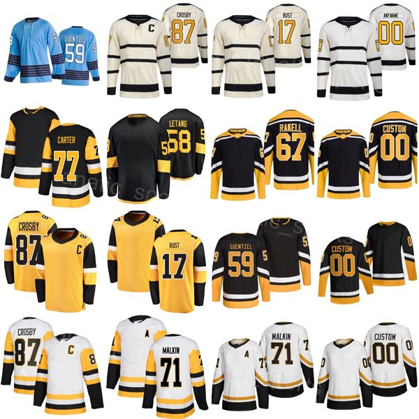 Hockey personalizado 17 Bryan Rust Jersey Reverse 58 Kris Letang 77 Jeff Carter 87 Sidney Crosby 71 Evgeni Malkin 59 Jake Guentzel 67 Rickard Rakell Estadio Niños Lady Man