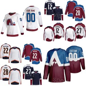 Hockey personnalisé 22 Maillots Fredrik Olofsson 20 Ross Colton 12 Ryan Johansen 90 Tomas Tatar 28 Miles Wood 27 Jonathan Drouin 3 Jack Johnson 8 Cale Makar Jeunes Femmes Hommes