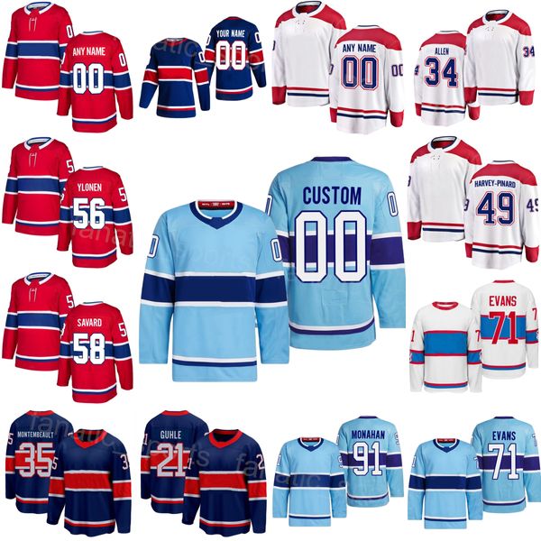 Hockey personnalisé 34 Jake Allen Maillots 35 Sam Montembeault 71 Jake Evans 21 Kaiden Guhle 91 Sean Monahan 56 Jesse Ylonen 58 David Savard Reverse Retro 100e anniversaire