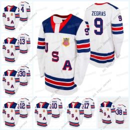 AANGEPASTE hockeyshirts Hockeyshirts Trevor Zegras USA 2021 IIHF WJC gouden winnaar Jersey Cole Caufield Matthew Beniers Matthew Boldy Spencer