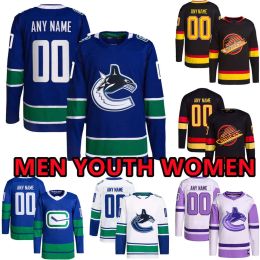 Jerseys de hockey personalizados Vancouver Canucks para hombre 44 Kyle Burroughs 60 Collin Delia 24 Travis Dermott 15 Sheldon Dries 8 Conor Garland Filip Hron