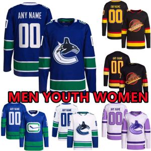 Maillots de hockey personnalisés Vancouver Canucks pour hommes 44 Kyle Burroughs 60 Collin Delia 24 Travis Dermott 15 Sheldon Dries 8 Conor Garland Filip Hron