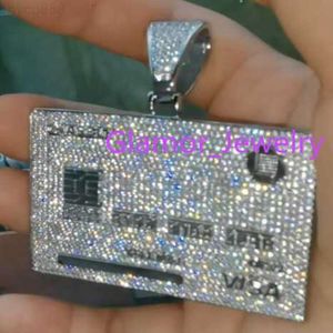 Testeur de passe de vente chaude personnalisé Vvs Moissanite diamant carte de crédit pendentif en argent plaqué or bijoux Hip Hop Menmoissanite serti de diamants