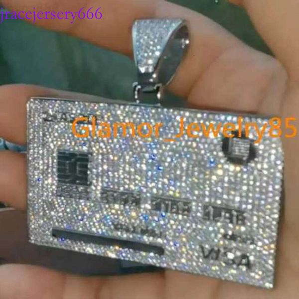 Testter à chaud à chaud VVS Moisanite Diamond Credit Card Sier Pendant Gold plaqué Hip Hop Bijoux