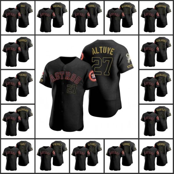 Personnalisé Housto hommes femmes jeunesse Justin Verlander Alex Bregman Jose Altuve Jake Odorizzi Aledmys Diaz personnalisé tout noir salut au Service Jersey