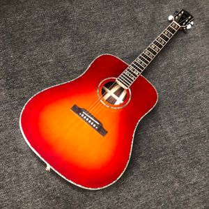 Custom kolibringen akoestische gitaar vaste sparren top 3 stks d vat in zonsondergang rode kleur