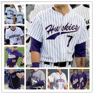 Personnalisé Huskies NCAA Baseball Blanc Violet Noir Cousu Tout Numéro Nom Jonathan Schiffer Christian Jones Jersey