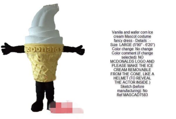 Costume de mascotte de crème glacée personnalisé taille adulte livraison gratuite changer de couleur
