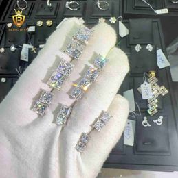 Aangepaste Iced Out 925 Sterling zilveren bedels voor het maken van sieraden 4-9mm Princess Cut Vvs Moissanite Stud Oorbellen