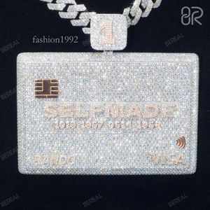 Custom Iced Out Credit Card Hanger Sier Baguette Initial Vvs Moissanite Diamond Hanger Link Chain Hip Hop Fijne Sieraden