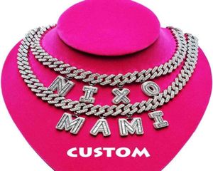 Custom Iced Out Diy Bling Initiële letter Baguette Naam Charman Link Chain Choker Jewelry ketting Women61785997200013