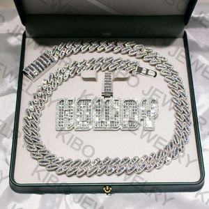 Custom Iced Out Hip Hop 18mm 925 Sterling Silver VVS Moissanite Naam Pendant Wiht Cuban Link Chain Set