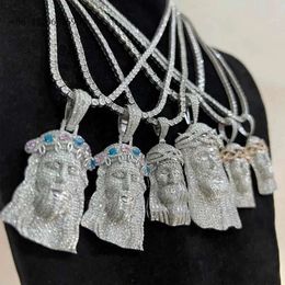 Aangepaste Iced Out Hip Hop Sier S vergulde gouden sieraden gezicht hoofd VVS Mossinate Diamond Jesus hanger