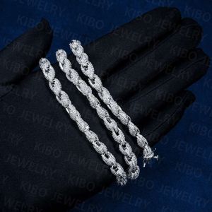 Custom Iced Out Rope Cuban Link ketting Rock Hip Hop 925 Sterling Silver Moissanite 7mm Hiphop Chain