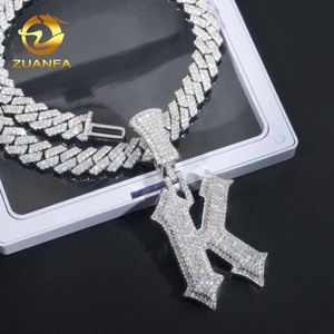 Aangepaste Iced Out Sier Moissanite initiële hiphop kroon letter K hanger ketting