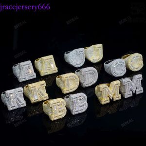 Custom Iced Out VVS Moissanite Baguette Diamond Hip Hop Initiële letter Ring Sier 10K 14K Real Gold Hiphop Men Sieraden