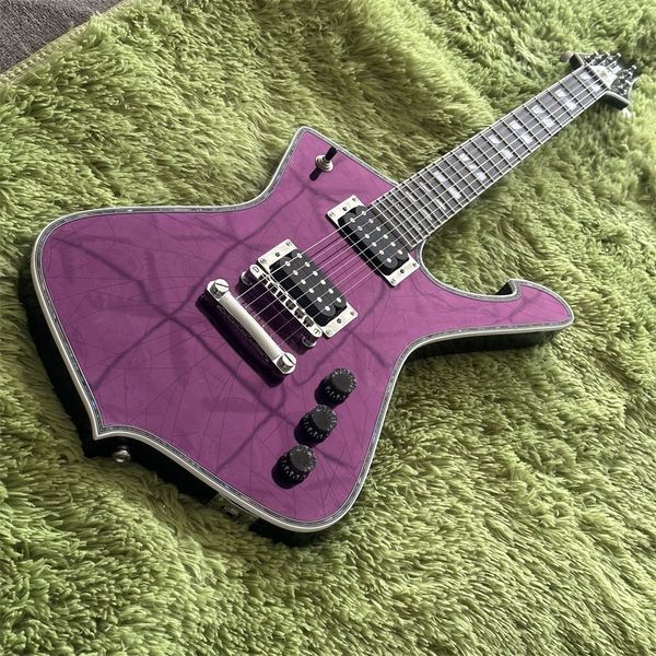 Pickguard de guitare électrique miroir violet de Style Iceman Paul Stanley personnalisé avec reliure de corps d'ormeau et matériel chromé