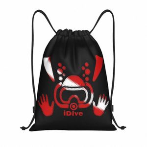 Personnalisé IDive Dive Drapeau Plongée sous-marine Sac à cordon Femmes Hommes Léger Diver Sports Gym Stockage Sac à dos W2ca #