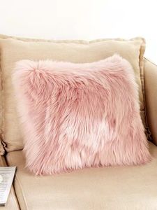 Oreiller en peluche d'hiver imitation laine personnalisé, canapé-lit, maison, 4545cm