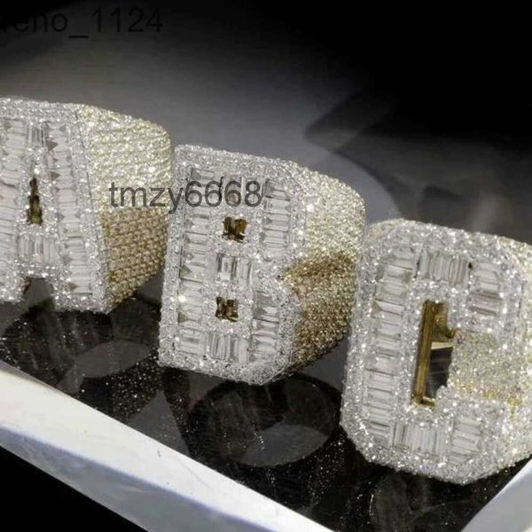 Anillos de moissanita Abc con inicial personalizada, plata 925, Vvs Baguette, helado, letra de hip-hop, nombre, campeonato, hombres, XGMK