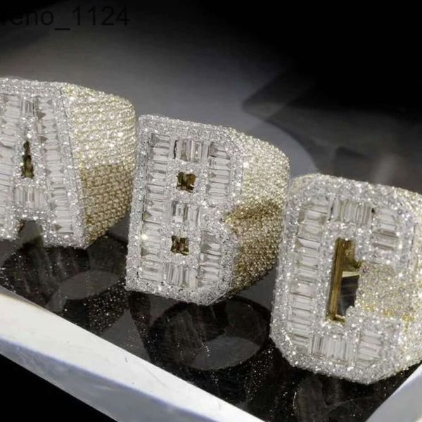 Anillos de moissanita Abc iniciales personalizados Plata 925 Vvs Baguette helado Hip-hop Nombre de letra Campeonato MenWZZZ